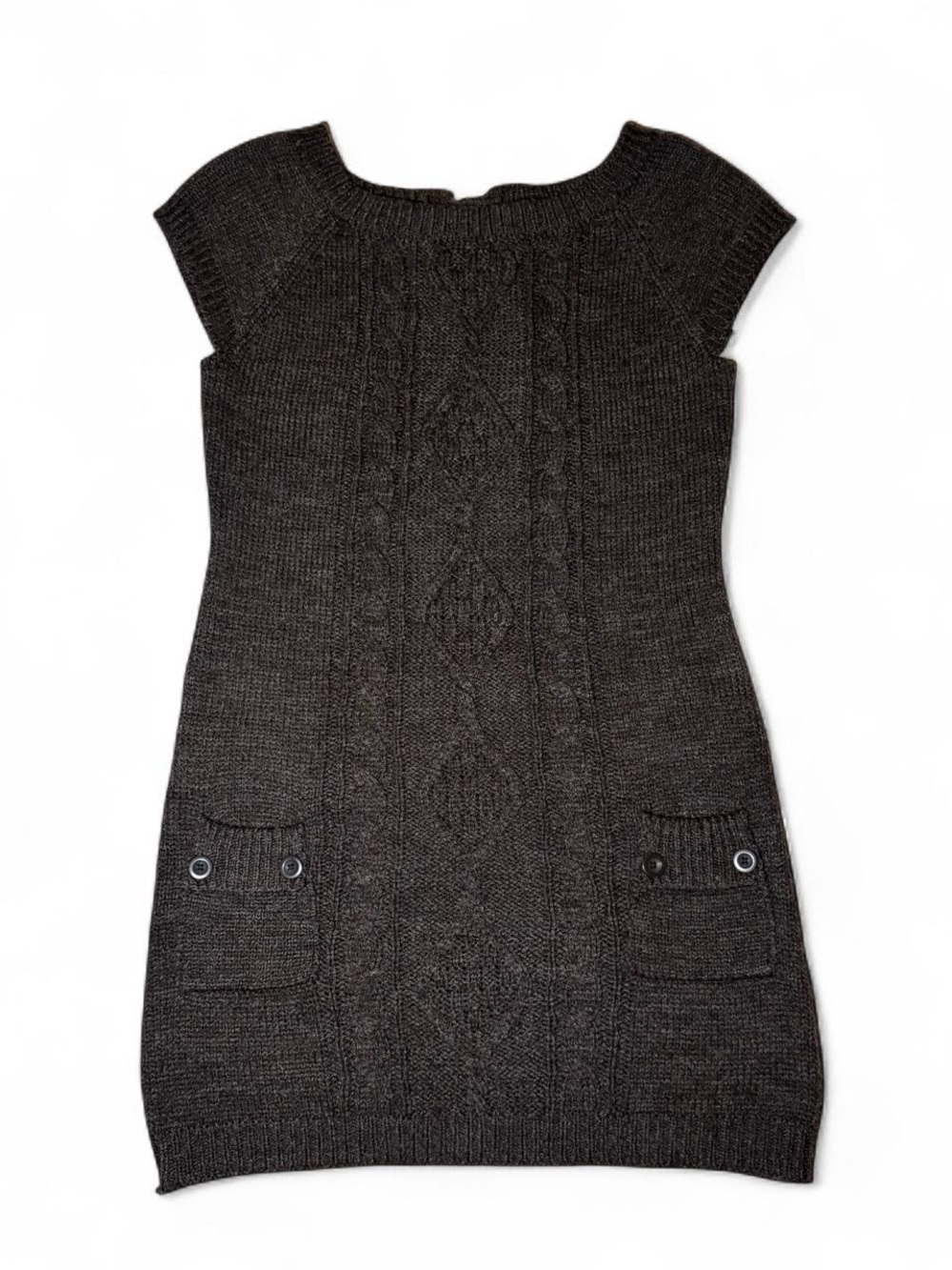 Y2K vintage brown fall cable knit sweater dress with button pockets, size L 🗻
